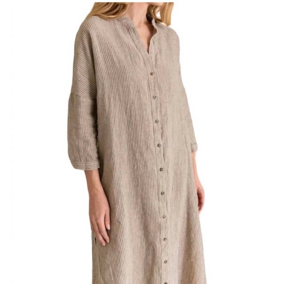 SAUTHS linen maxi dress in almond stripes large - Picture 3 of 15